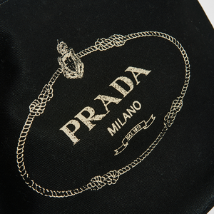 Close up view of Prada Gardener tote in black