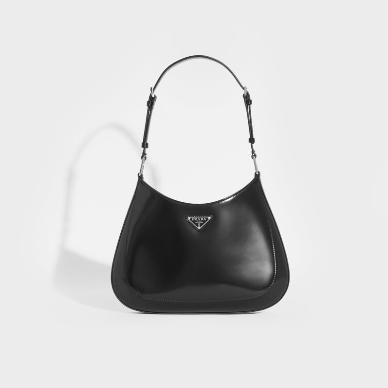 PRADA Cleo Shoulder Bag in Black Spazzolato Leather
