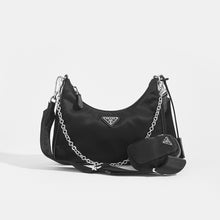 Load image into Gallery viewer, Front view of PRADA Hobo Re-edition 2005 Nylon Crossbody in Black 