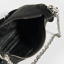 Load image into Gallery viewer, Inside view of PRADA Hobo Re-edition 2005 Nylon Crossbody in Black 