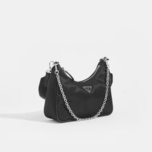 Load image into Gallery viewer, Side view of PRADA Hobo Re-edition 2005 Nylon Crossbody in Black 