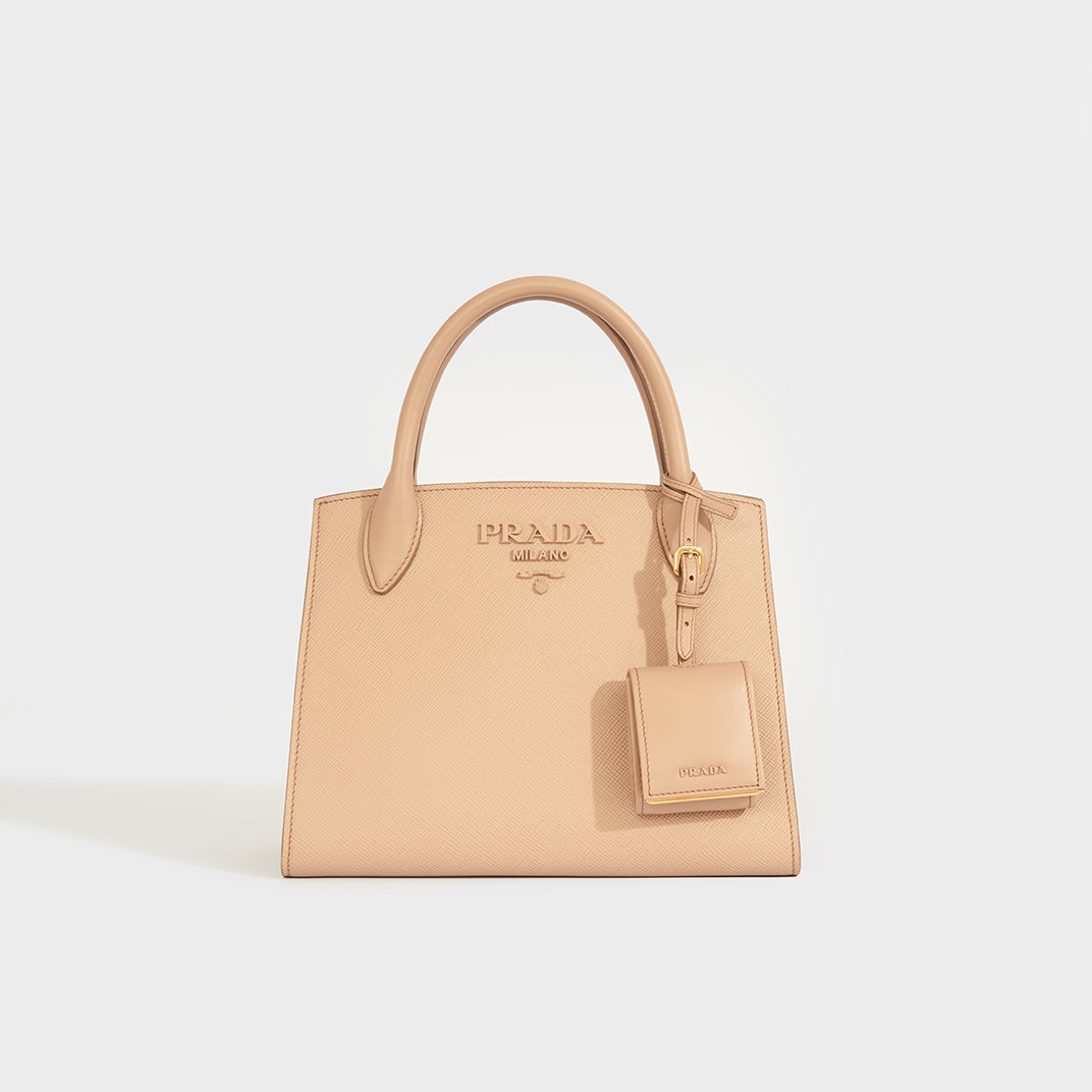 Prada Promenade Saffiano Leather 2way Beige Medium - Tabita Bags