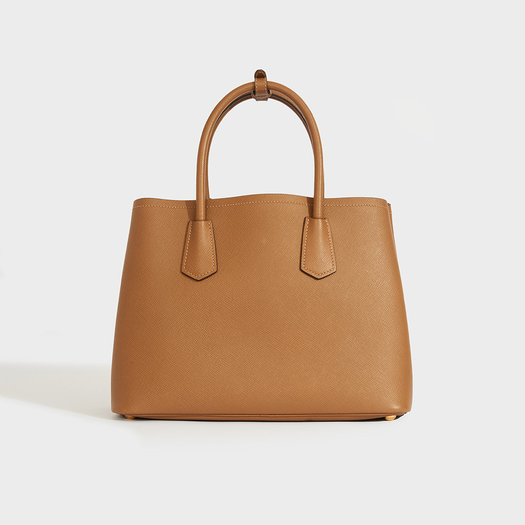 Double Tote Bag in Brown Saffiano Leather