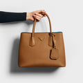 Double Tote Bag in Brown Saffiano Leather