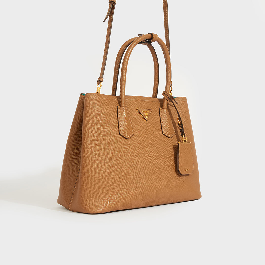 Double Tote Bag in Brown Saffiano Leather