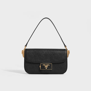 PRADA Ensemble Textured Leather Shoulder Bag in Black