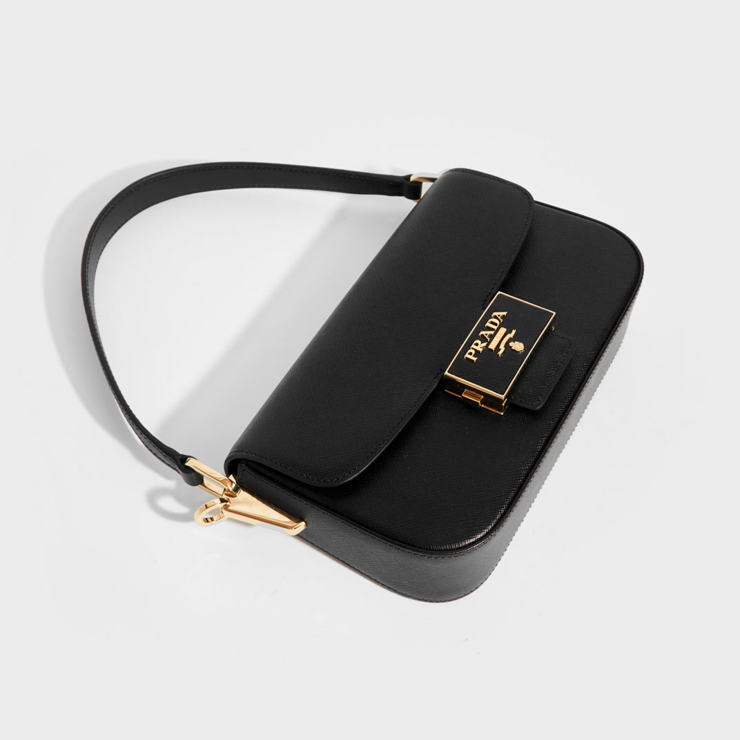 Prada Camera Textured-leather Shoulder Bag In Black