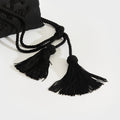 Floral-Beaded Nylon Bag in Black