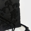 Floral-Beaded Nylon Bag in Black