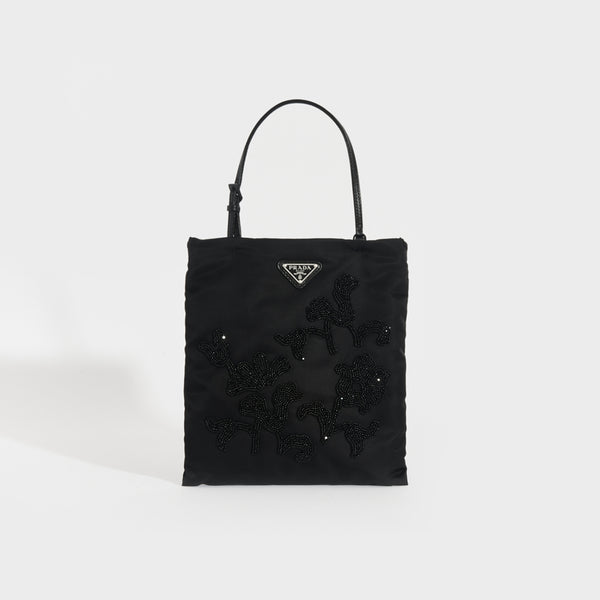 PRADA Floral Beaded Nylon Bag in Black COCOON