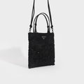 Floral-Beaded Nylon Bag in Black