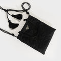Floral-Beaded Nylon Bag in Black