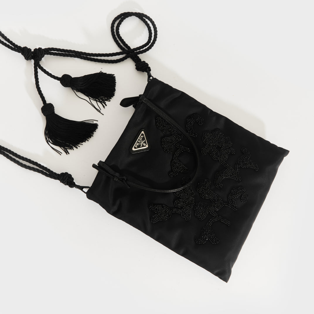 PRADA Floral Beaded Nylon Bag in Black COCOON