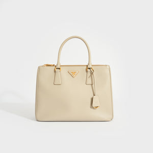 View of the PRADA Galleria Tote in Beige Saffiano Leather