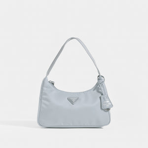 Front view of the PRADA Hobo Bag in Fiordaliso (Grey)