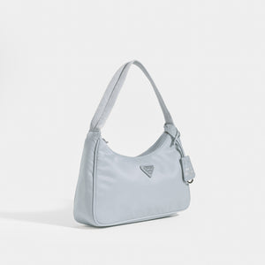 Side view of the PRADA Hobo Bag in Fiordaliso (Grey)