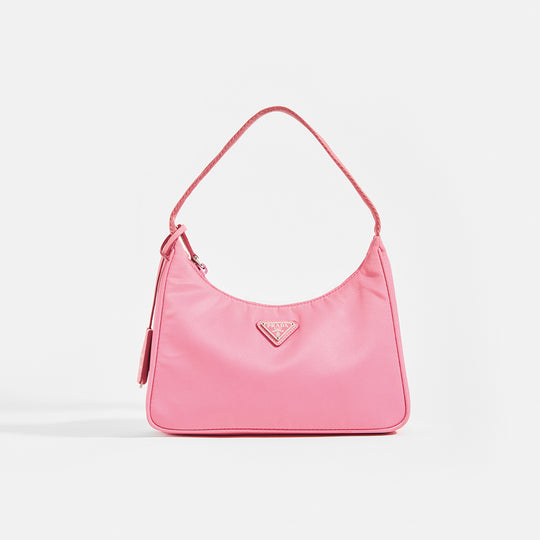 PRADA Hobo Bag in Pink Nylon Front View