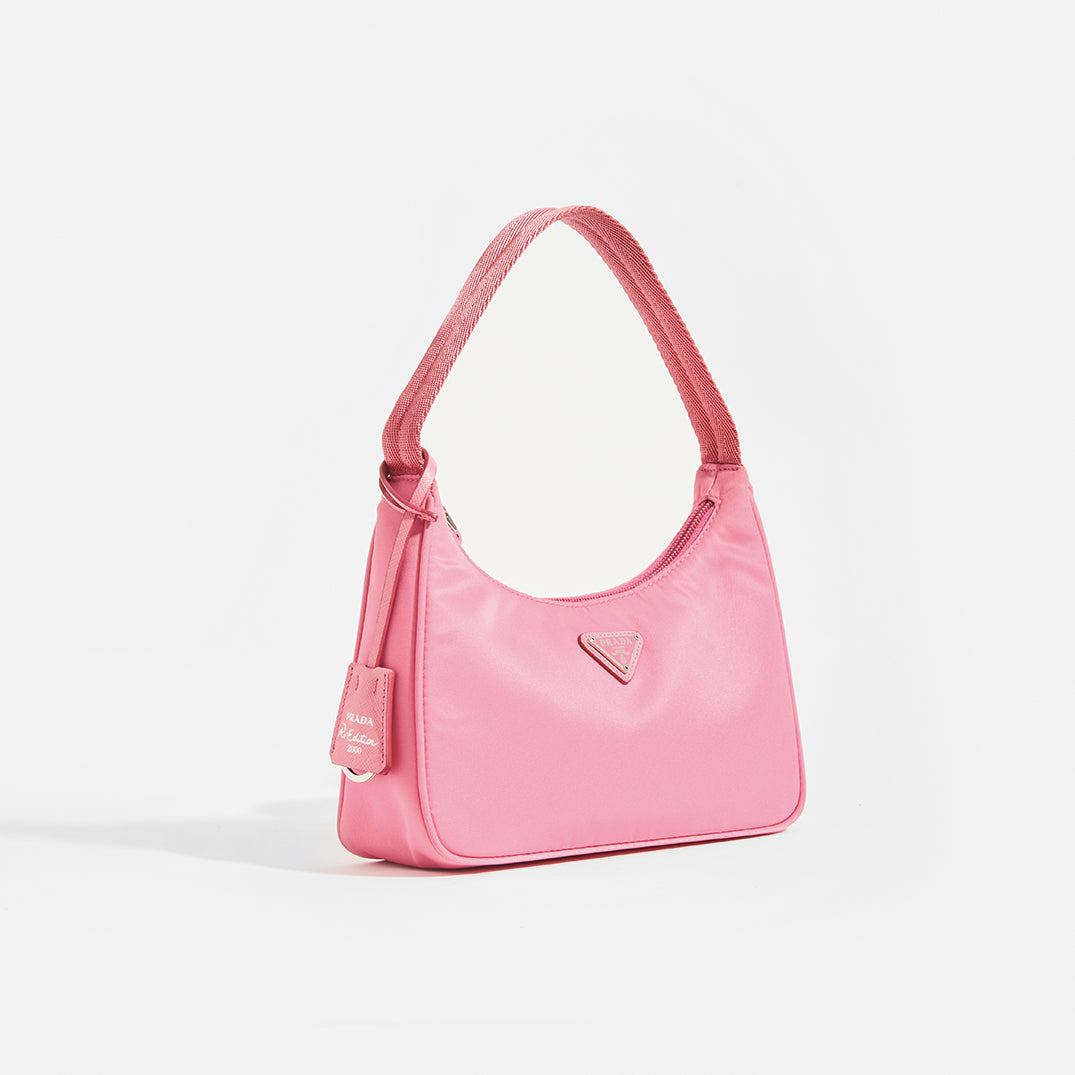 PRADA Hobo Bag in Pink Nylon Side View