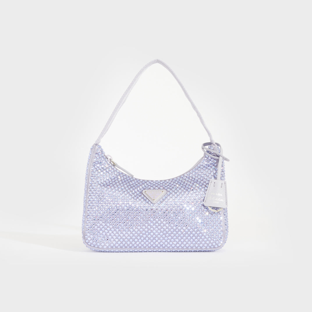 PRADA Hobo Re Edition 2000 Nylon with Crystals in Glicine COCOON