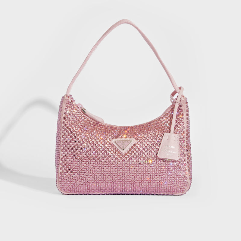 PRADA Hobo Re-Edition 2000 Nylon with Crystals in Pink