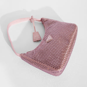 PRADA Hobo Re-Edition 2000 Nylon with Crystals in Pink