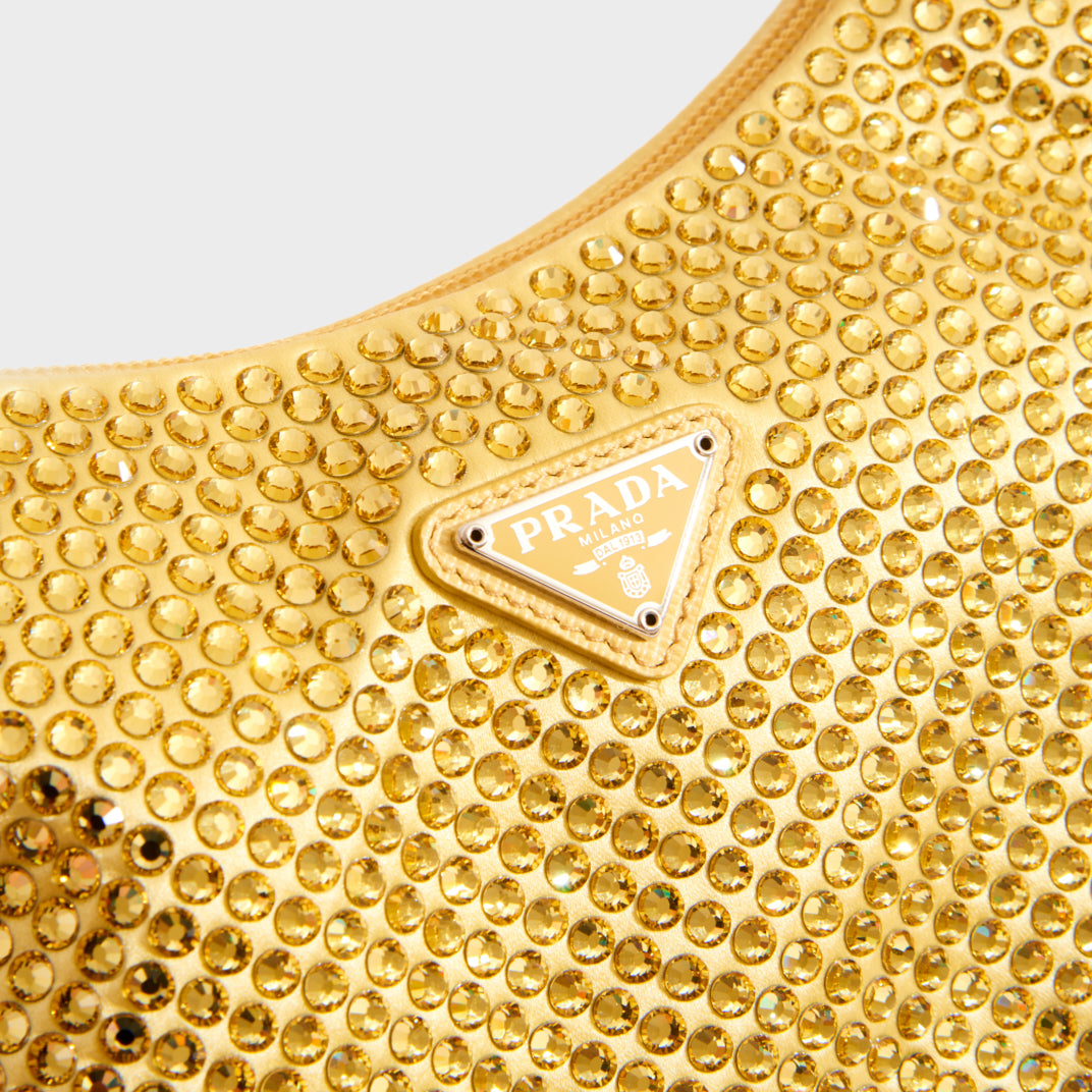PRADA Hobo Re Edition 2000 Nylon with Crystals in Yellow COCOON