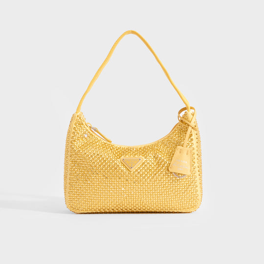 PRADA Hobo Re-Edition 2000 Nylon with Crystals in Yellow