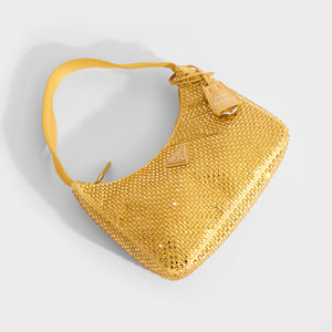 PRADA Hobo Re-Edition 2000 Nylon with Crystals in Yellow