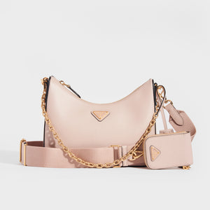 PRADA Large Woven Motif Leather Shoulder Bag in Pink – COCOON