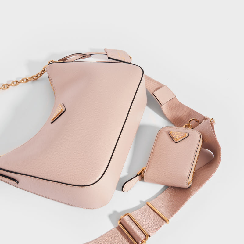 Top view of the PRADA Hobo Re-edition 2005 Saffiano in Ninfea