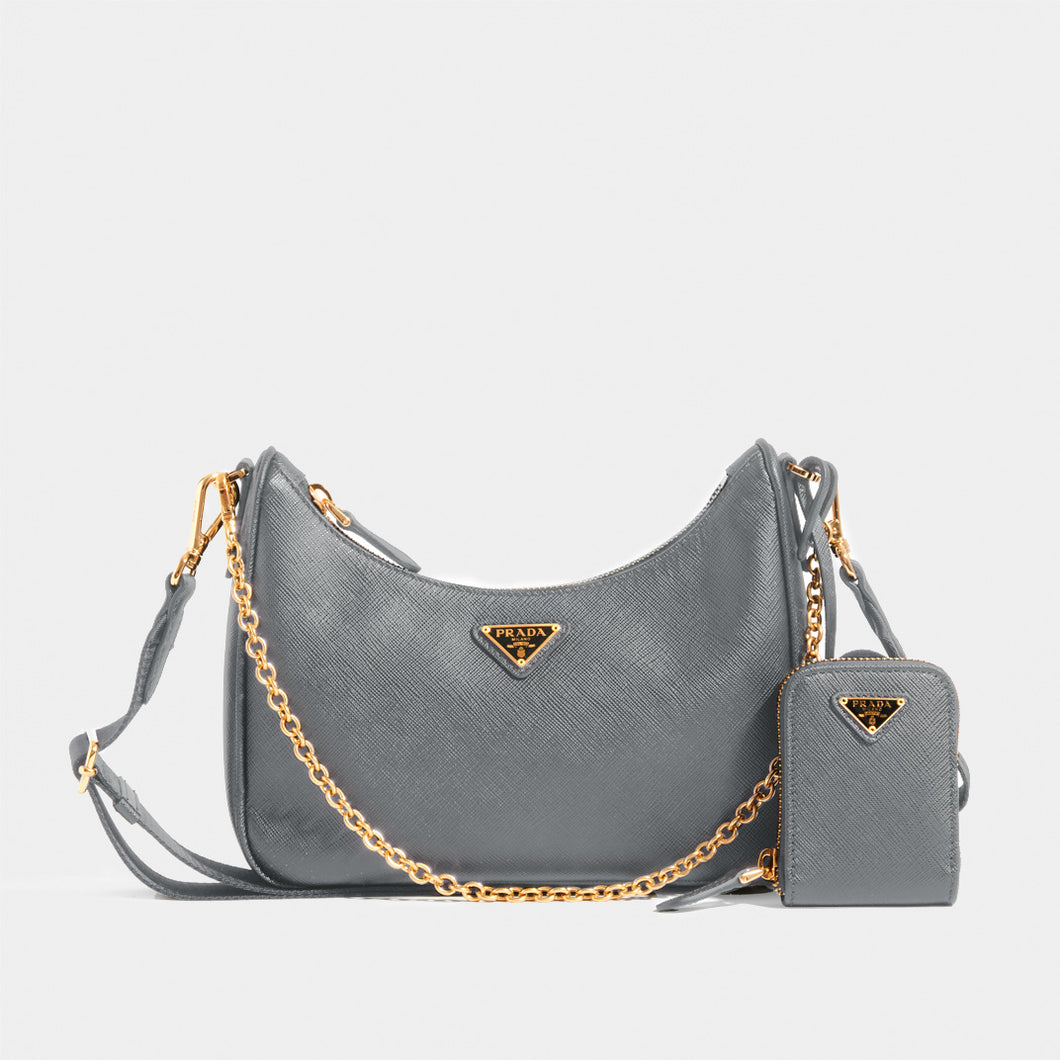 PRADA Hobo Re-edition 2005 Saffiano in Ardesia (Grey)