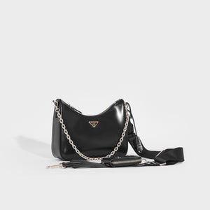 PRADA Hobo Re-edition 2005 Brushed Leather Crossbody in Black