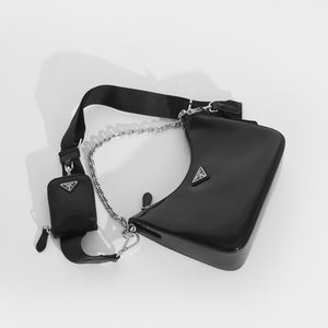 PRADA Hobo Re-edition 2005 Brushed Leather Crossbody in Black