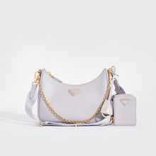 Load image into Gallery viewer, Front view of the PRADA Hobo Re-edition 2005 Saffiano Leather Crossbody in Wisteria
