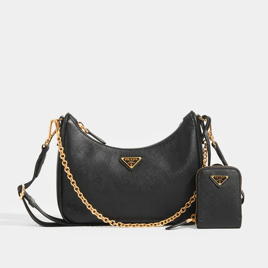 PRADA Hobo re-edition crossbody 2005 saffiano in Black Front
