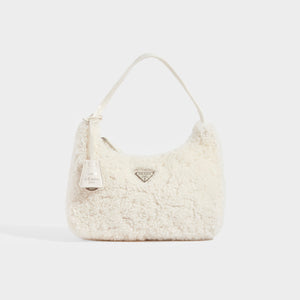 PRADA Re-Edition 2000 Shearling Shoulder Bag in White