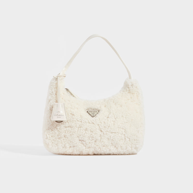 Prada White Fur Chain Shoulder Bag