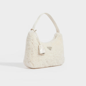 PRADA Re-Edition 2000 Shearling Shoulder Bag in White