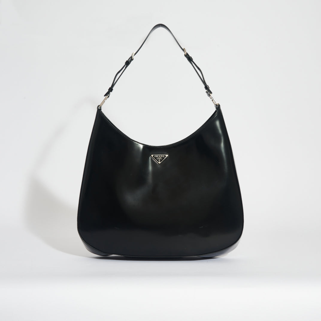 PRADA Maxi Cleo Shoulder Bag in Black Brushed Leather [ReSale]