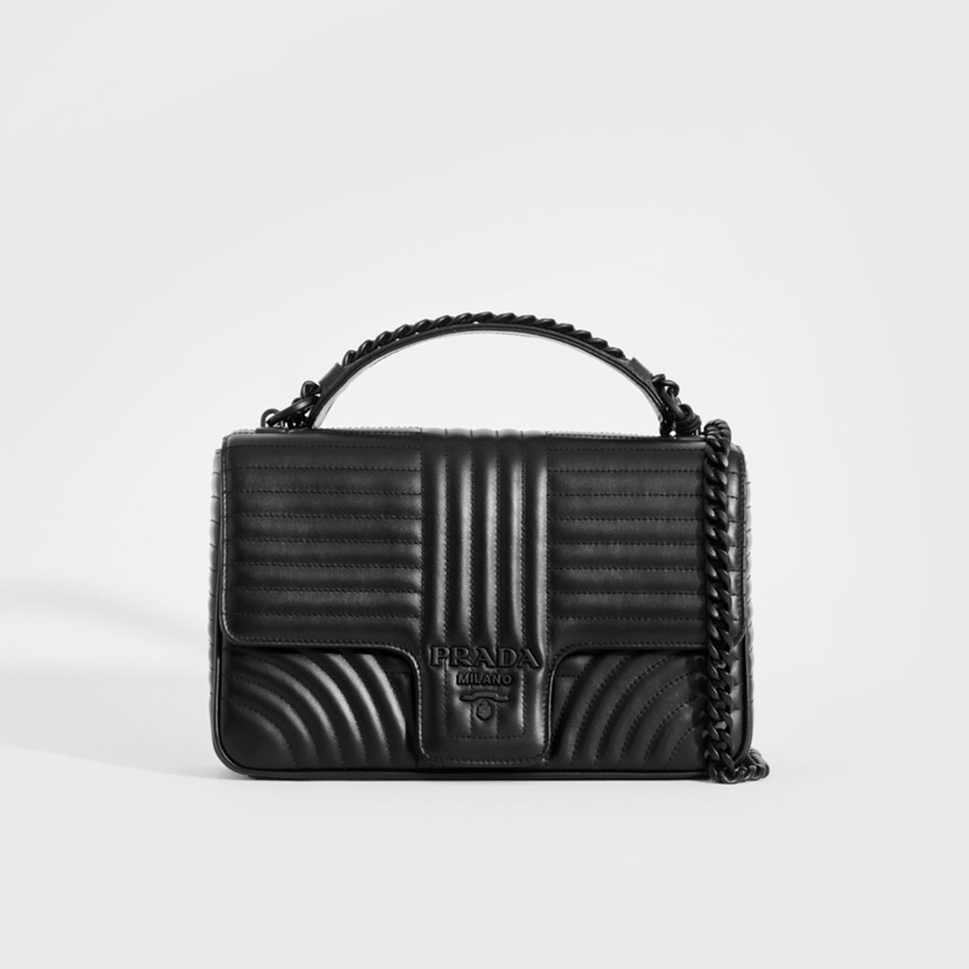 Front view of the PRADA Large Diagramme Shoulder Bag with Black Hardware