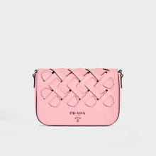 Load image into Gallery viewer, Front view of the PRADA Large Woven Motif Leather Shoulder Bag in Pink