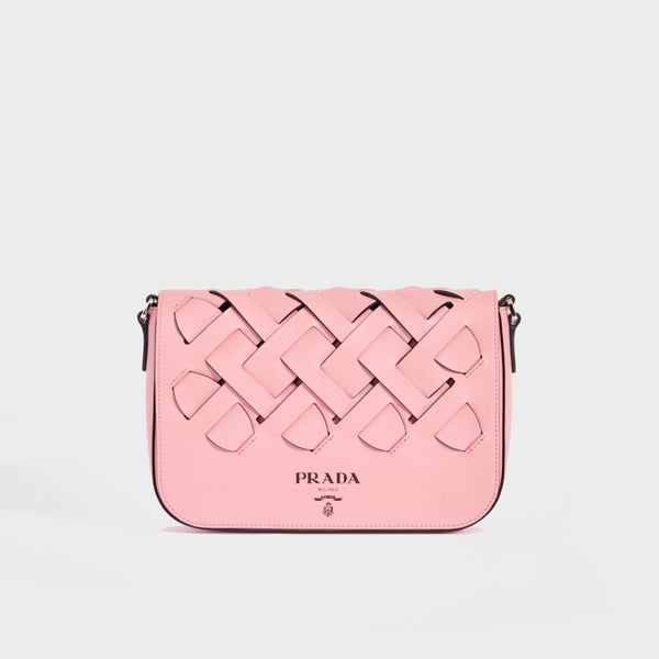 Large Woven Motif Leather Shoulder Bag in Pink COCOON