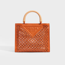 Load image into Gallery viewer, PRADA Leather Cut Out Shopper with Wooden Handles in Papaya