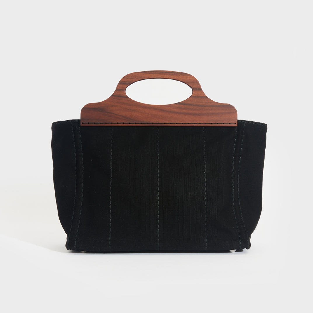 Logo Print Canvas Tote with Wooden Handle