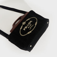 Load image into Gallery viewer, PRADA Logo Print Canvas Tote with Wooden Handle