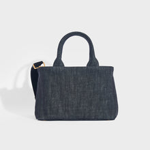 Load image into Gallery viewer, Rear view of the PRADA Logo Printed Denim Tote Bag