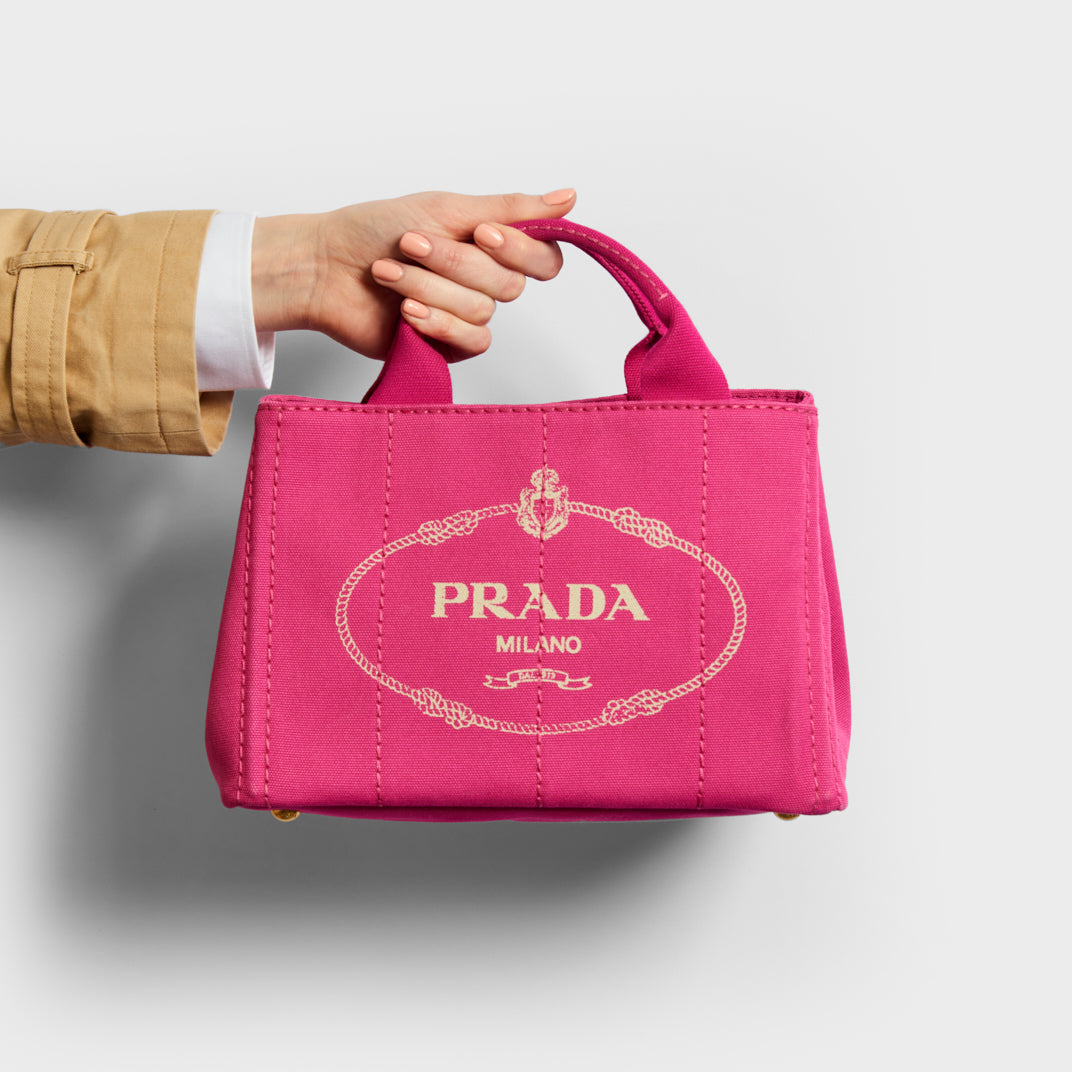 Prada Kanapa Logo Tote bag hand bag pink canvas 20×35cm Ladies