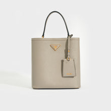 Load image into Gallery viewer, Front view of the PRADA Medium Panier Tote in Slate Saffiano Leather