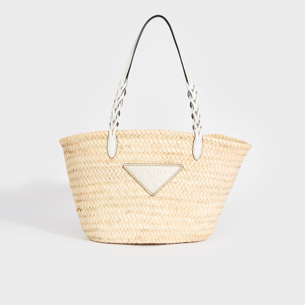 Front view of PRADA Natural Fibre and White Leather Basket