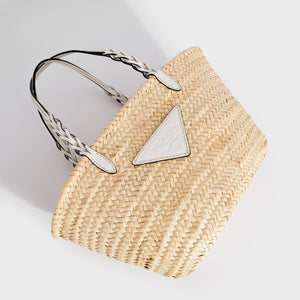 Flat shot of PRADA Natural Fibre and White Leather Basket